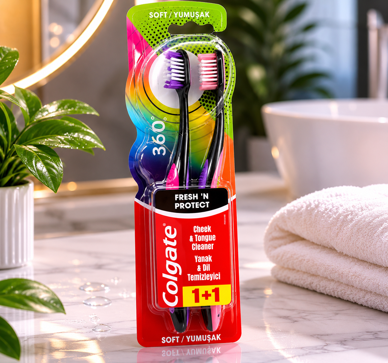 مسواک کلگیت Fresh 'N Protect مدل Cheek & Tongue Cleaner (بسته ۲ عددی)