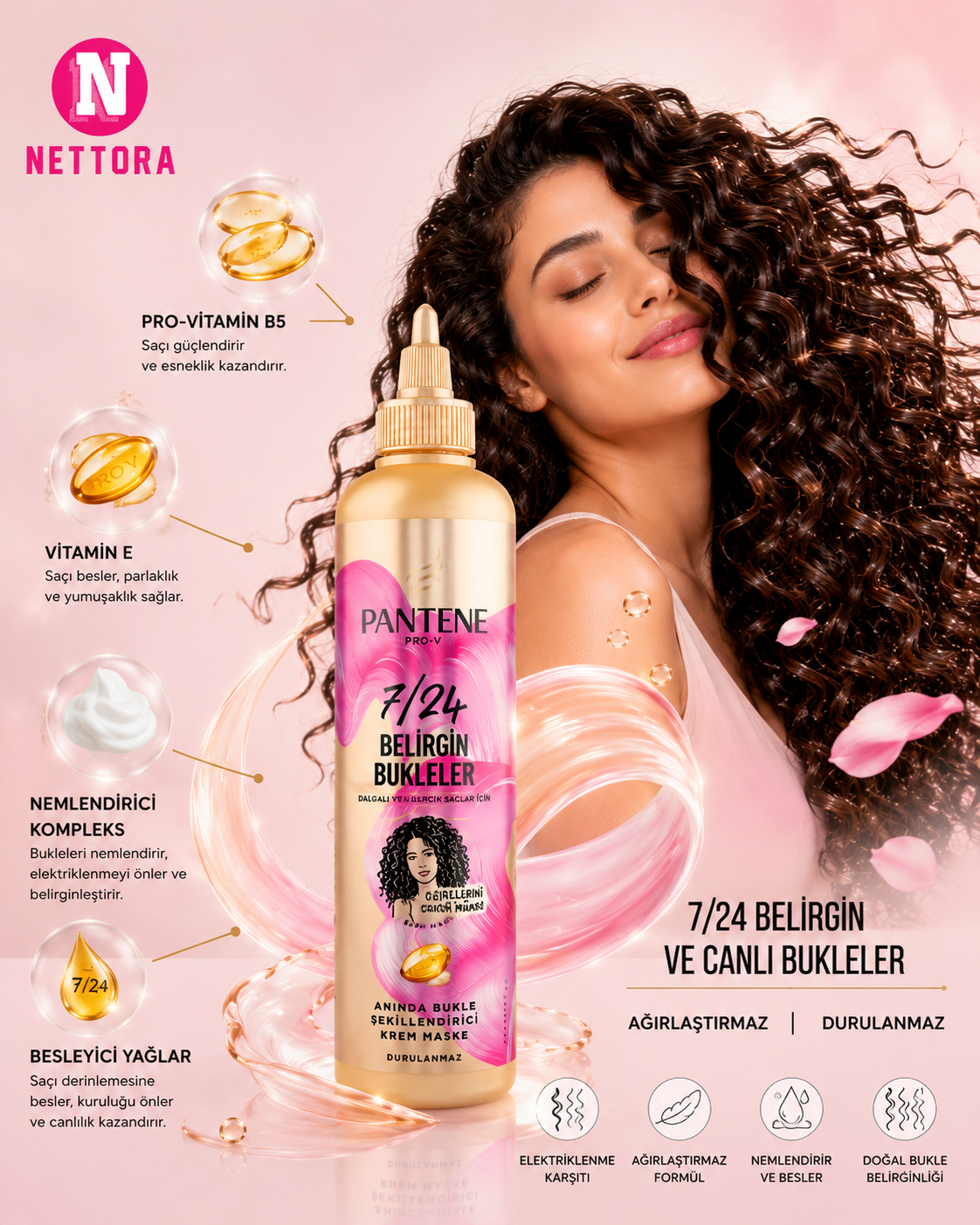 ماسک مو پنتن مخصوص موهای فر (Pantene Pro-V 7/24 Defined Curls Leave-In Cream)