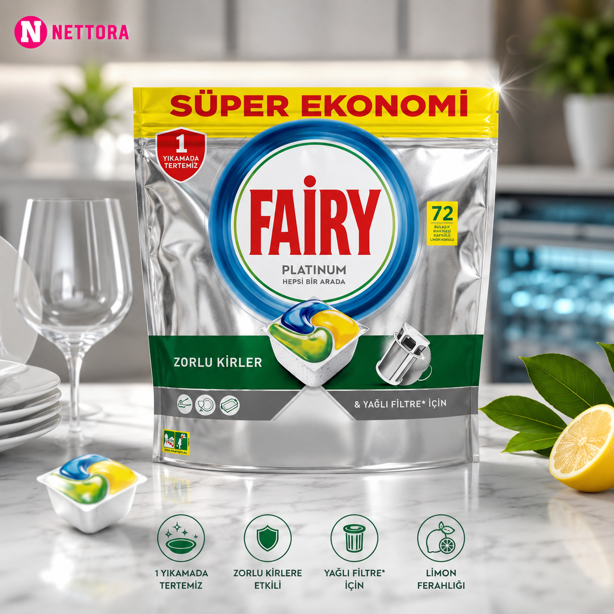 قرص ماشین ظرفشویی 72 عددی فیری پلاتینیوم fairy platinum